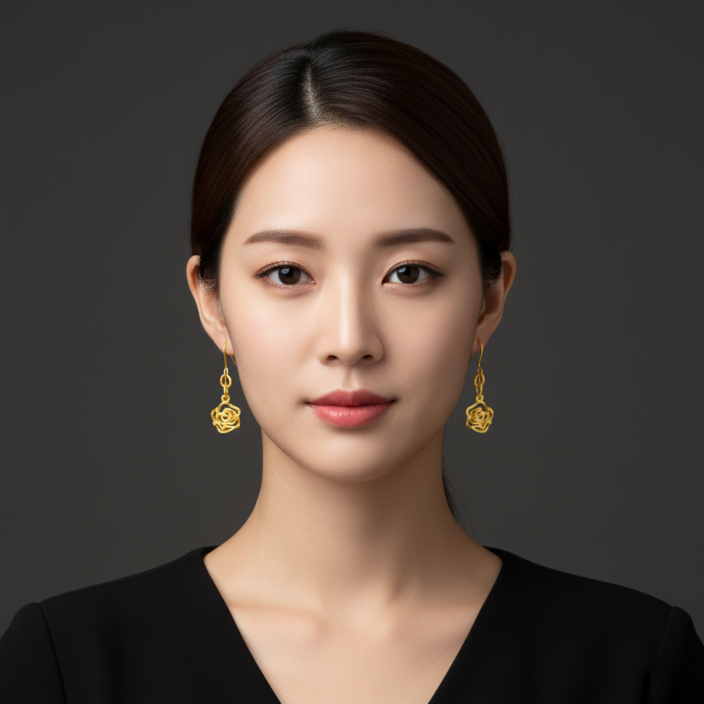 순금 라인 장미 후크 귀걸이 3.75g