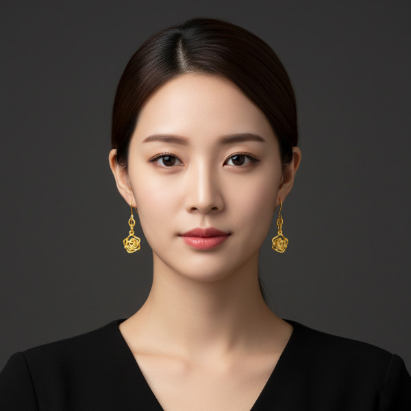 순금 라인 장미 후크 귀걸이 3.75g