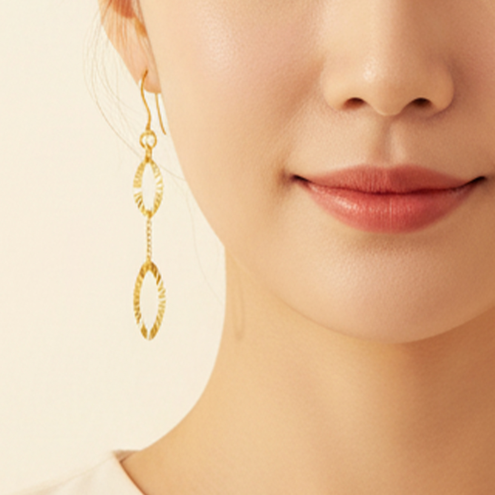 순금 아몬드 샤인 컷팅 후크 귀걸이 3.75g