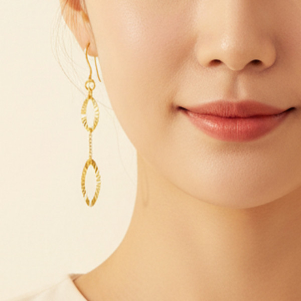 순금 아몬드 샤인 컷팅 후크 귀걸이 3.75g