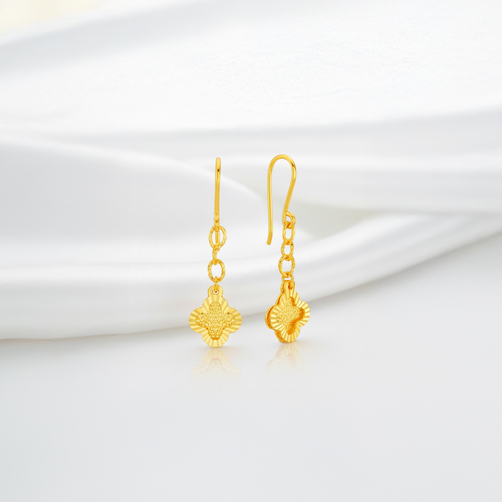 순금 팬시 클로버 후크 귀걸이 3.75g