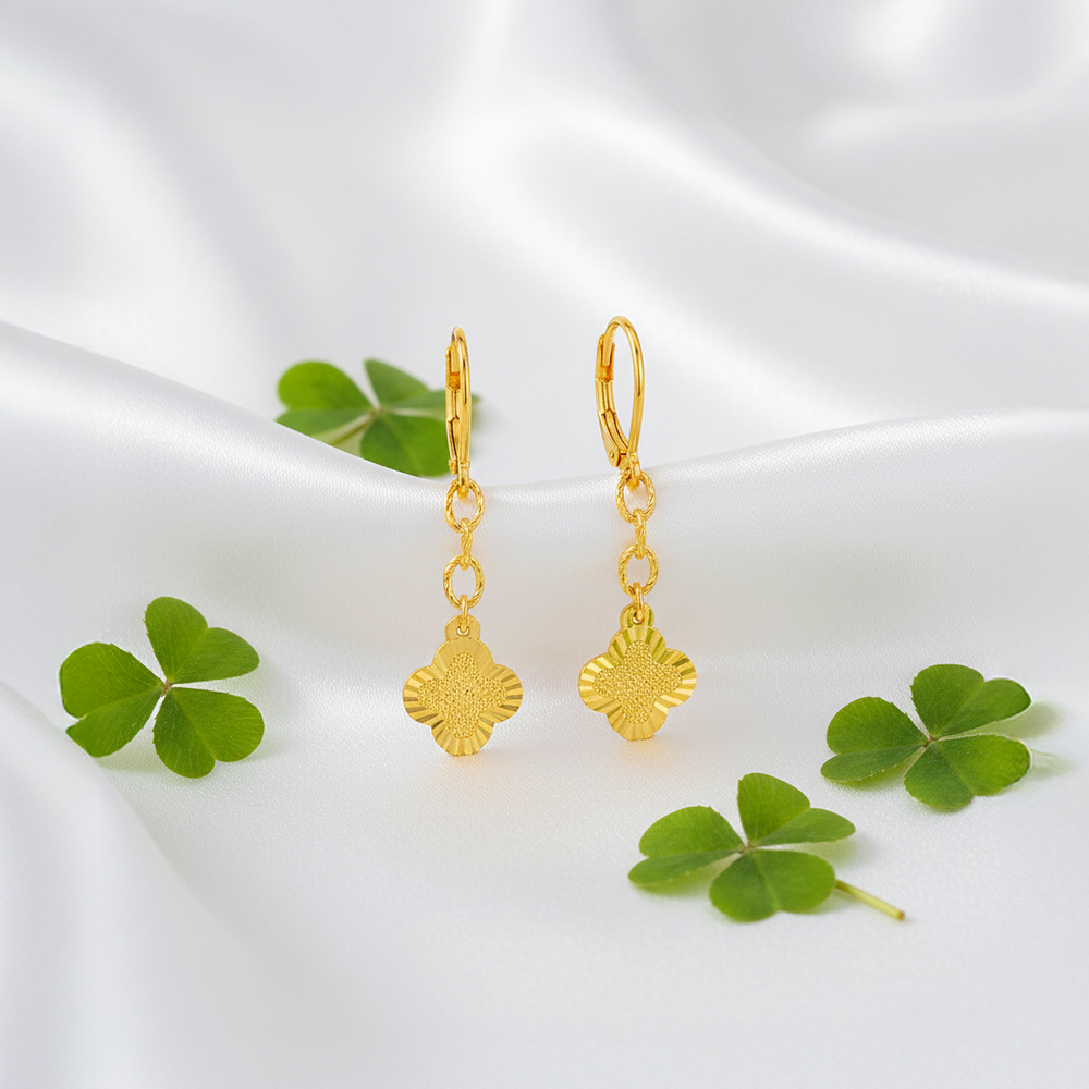 순금 팬시 클로버 후크 귀걸이 3.75g