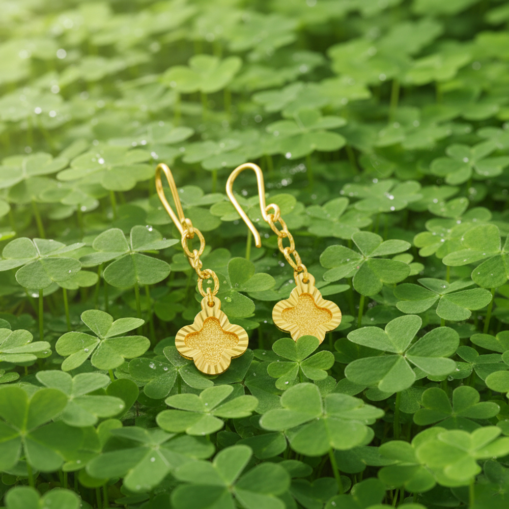 순금 팬시 클로버 후크 귀걸이 3.75g