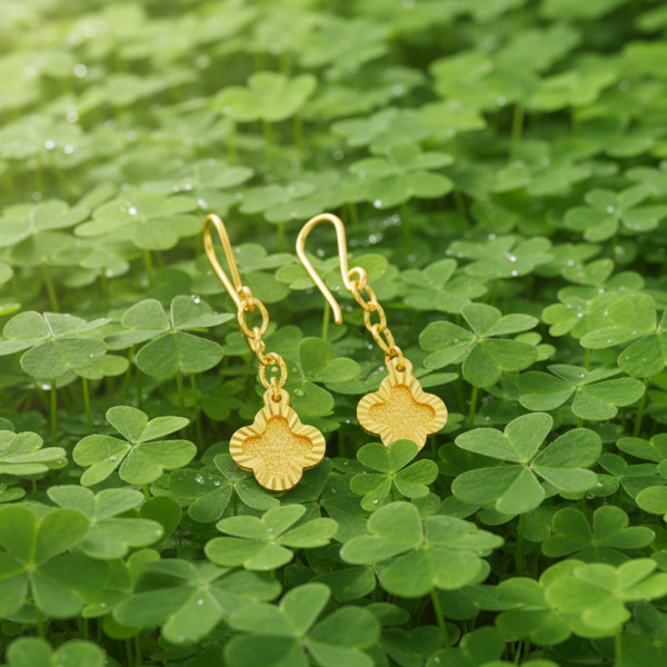 순금 팬시 클로버 후크 귀걸이 3.75g