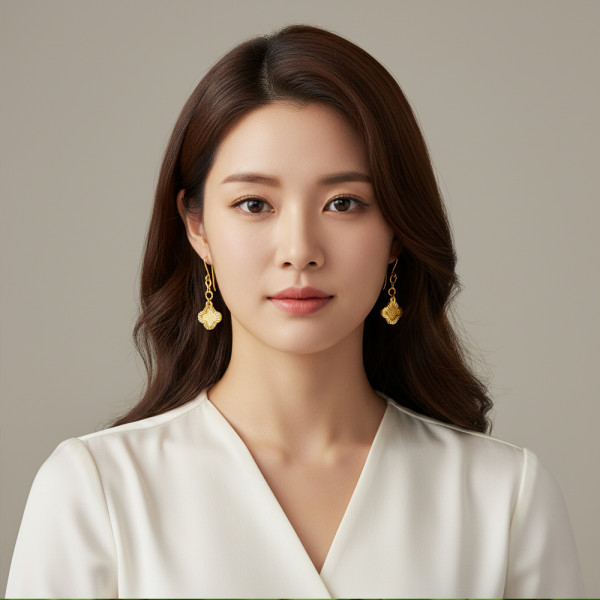 순금 팬시 클로버 후크 귀걸이 3.75g